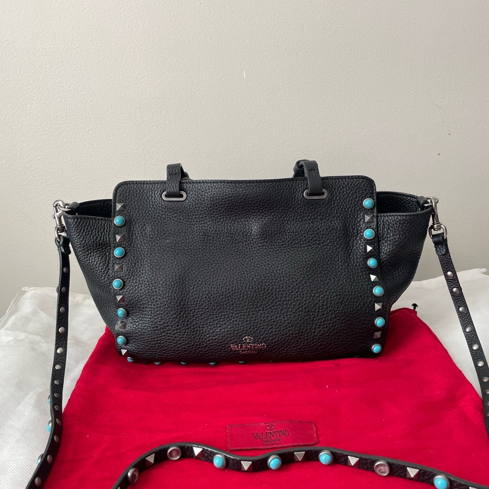 Valentino Garavani Black Crossbody Bag with Turquoise Studs - Picture 2 of 12